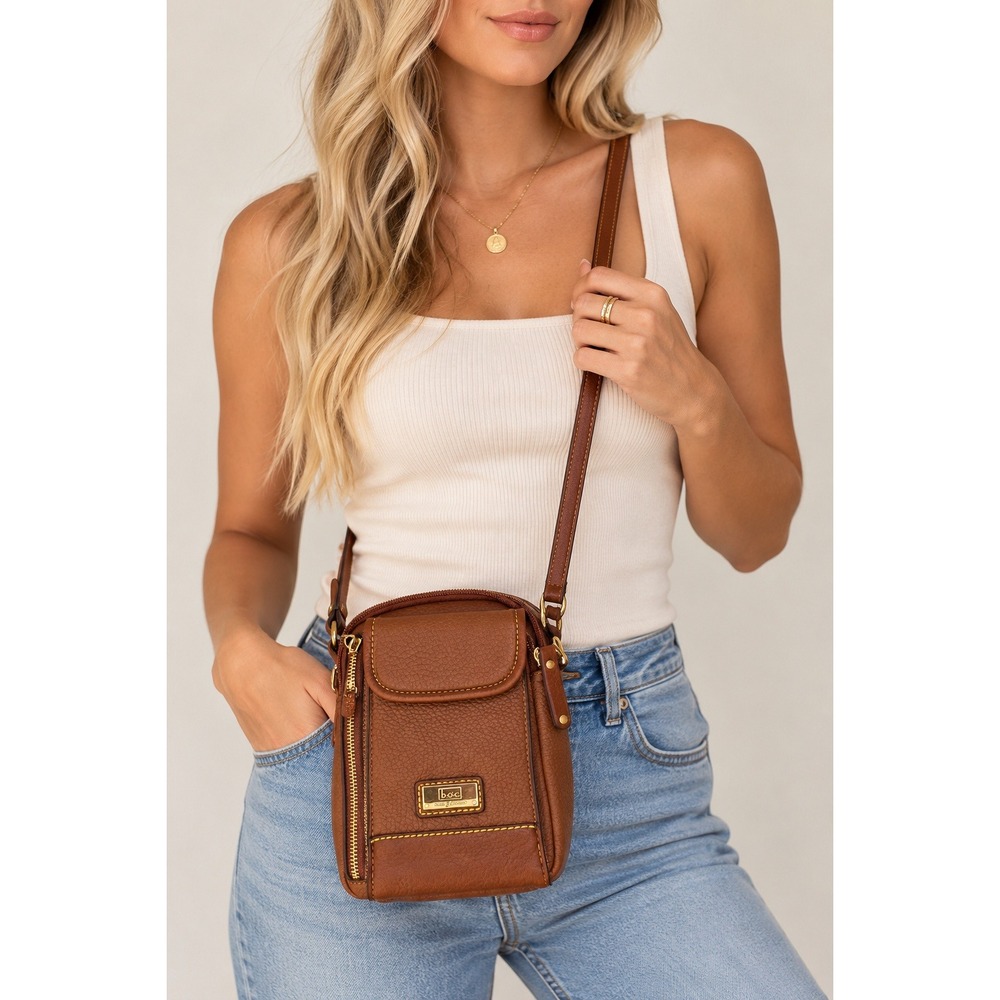 b.o.c. Born Concept Brown Faux Leather Crossbody Phone Bag Wallet Small Purse